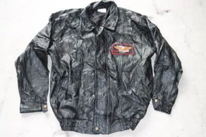 Vintage Biker Genuine Leather Bomber Jacket USA Flag Bald Eagle Size L - Picture 1 of 3