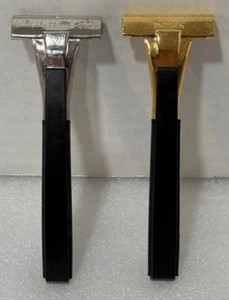 Two Schick Type L 1965-80 Long Black Handle Injector Safety Razors Gold & Silver - Picture 1 of 11