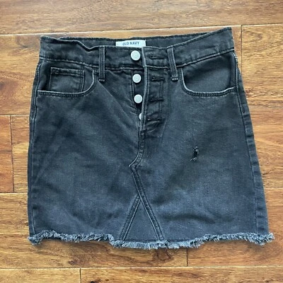 Old Navy Girls Large (10-12) Denim Mini Skirt Distressed Black Adjustable - Image 1 of 4