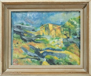 Impresionante pintura al óleo expresionista vintage de colorida casa de paisaje en la colina - Imagen 1 de 11