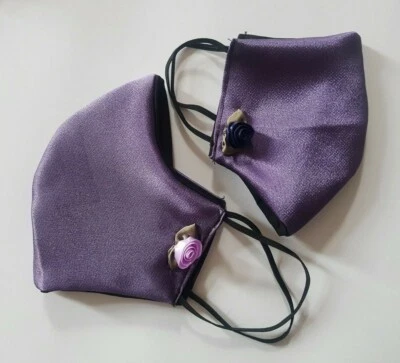 2x Ladies & Kid Party Face Masks Kids 5 to 10 years and Adult Size Purple Shiny - Image 1 of 4