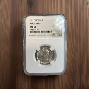 1927-R Italy 5 Lire NGC MS63 Silver! Choice UNC! Edge 'Fert' - Picture 1 of 8