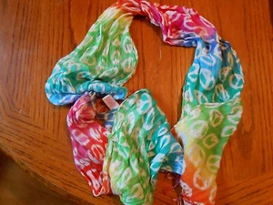 GIRLS MULTI-COLOR JUSTICE PEACE SYMBOL NECK SCARF - VGC - Picture 1 of 3
