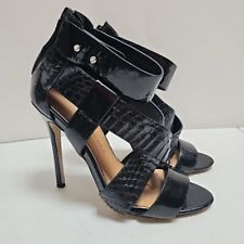 Badgley Mischka Black Dress Heels Sandals Strappy Size 5 Snakeskin Print Zip 