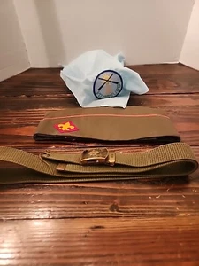 Vintage Boy Scout KHAKI Lot Garrison Cap BSA Hat Un Sz L. Belt And Scarf - Picture 1 of 14