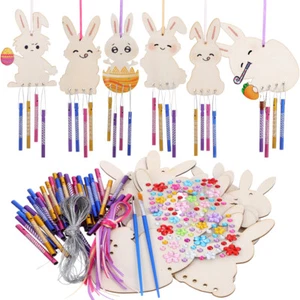 1 Set Diy Wind Chimes Wood Bunny Wind Chime Kit Animal Wind Bells Easter Rabbit - Picture 1 of 11