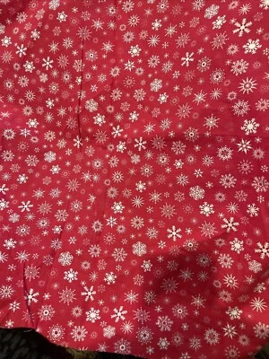 "Tela de algodón rojo blanco copos de nieve vacaciones de Navidad 3 yardas 32"" vintage" Foto 1 de 3