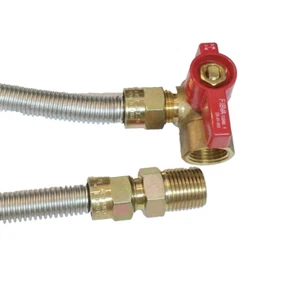 Gas Appliances Hook Up Brass Valve w Flexible 48" Stainless Steel Connector Hose - Picture 1 of 4