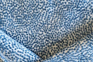 Blue velvet dots on cream upholstery fabric remnant 27" by 50" - Picture 1 of 6