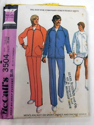McCall's Vintage Sewing Pattern 3504 Men's Jog Suit Sweats Size L, 42, 44 Uncut - Image 1 of 4