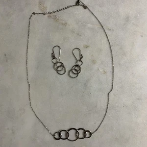 Sterling Silver Interlocking Circles Necklace 19” And Dangle Earrings Set - Picture 1 of 9