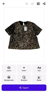 Camicetta/SQ Alex Marie taglia XL foderata oro paillettes su manica corta nera - Foto 1 di 2