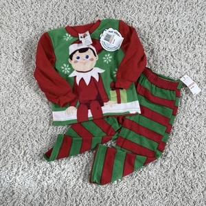Elf on the Shelf 2-teilig grün rot Langarm Fleece Pyjama Nachtwäsche Größe 2T Neu mit Etikett - Bild 1 von 6