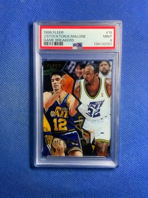 Fleer Game Breakers 1996 inserto Karl Malone John Stockton graduado como nuevo PSA 9 Foto 1 de 2