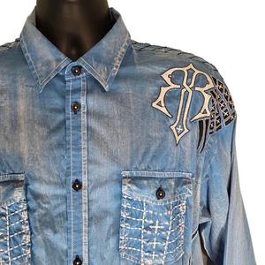 Roar Signature Edition Blue Embroidered Long Sleeve Button Up Shirt Mens XL - Picture 1 of 9