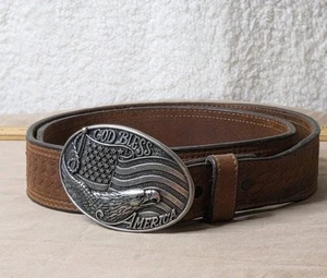 God Bless America Belt Buckle Eagle Flag Christian Cowboy Vtg 80s Nocona - Picture 1 of 6