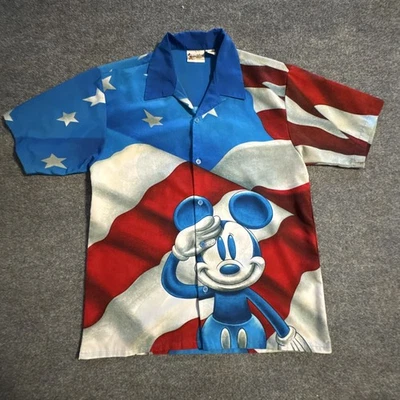 Camisa De Colección Disney World Mickey Mouse Saludo Bandera de EE. UU. Roja/Azul Para Hombre Grande AOP Foto 1 de 4