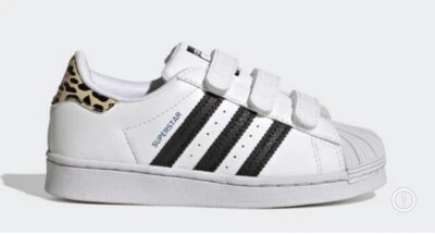 👟  Adidas SUPERSTAR SHOES White w/ Black Stripes ANIMAL Sneakers  🐆  size 2 - Image 1 of 4