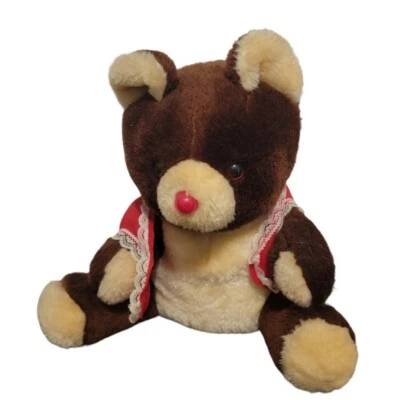 Peluche de peluche con chaleco de acrílico nariz roja marrón de oso cómodo vintage Foto 1 de 4