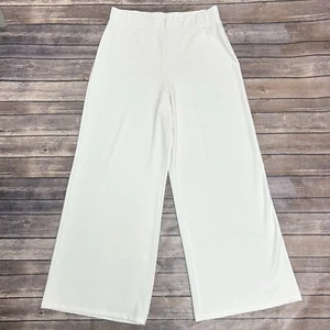 Iman White Wide Leg High Rise Pull On Elastic Waistband Jersey Knit Pants Large - Picture 1 of 7