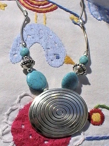 native american necklace spiral turquoise silver atlantis swirl engraved - Picture 1 of 11