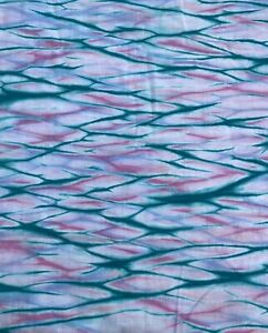 Handmade shibori artisan hand dyed pink blue waves water Japanese cotton fabric