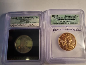 TWO SIGNED PRESENTATION COINS SACAGAWEA DOLLARS GLENNA GOODACRE / RANDY'L TETON - Picture 1 of 7