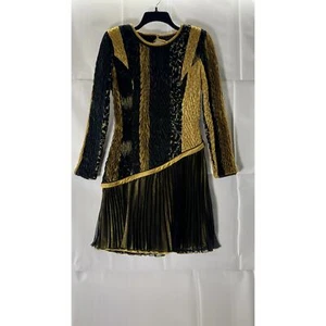 Vestido de cóctel para mujer JEANNE MARC dorado/negro plisado vintage años 80 talla L - Imagen 1 de 8
