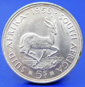 SOUTH AFRICA 1956 SILVER 5 SHILLINGS / SNIFF'S ANCIENT COINS T- 4/5 - Picture 1 of 3