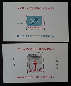 1964 Liberia pair of Summer & Winter Olympic Games Minisheets MUH - Bild 1 von 4