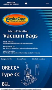 8 Oreck Vacuum Bags Type CC *Fits Oreck XL Upright Vacuums Replaces Part CCPK8DW - Picture 1 of 4
