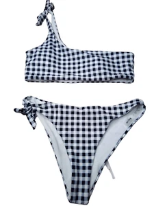 SheIn Blue And White Plaid Bikini 2 piece Swimsuit Size S - Picture 1 of 2