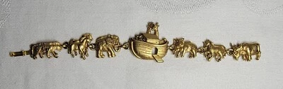 Vintage AJC Noahs Ark Link Bracelet Gold Tone Metal  Animals Biblical 7.5" - Image 1 of 4
