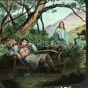 ANTIQUE GLASS MAGIC LANTERN SLIDE IMAGE PICTURE RELIGIOUS CHRISTIAN UNDER TREE - Picture 1 of 2