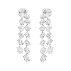 5.57 Ct Oval SI/HI Diamond Dangle Earrings 14k White Gold Real Jewelry New - Picture 1 of 11