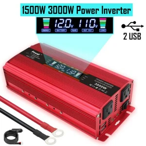 1500W 3000W Inversor de Potencia DC 12V a CA 110V 2USB 2 Sockets LCD Convertidor Viaje - Imagen 1 de 8