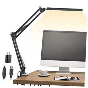 LED Desk Lamp, Swing Arm Desk Light with Clamp, 3 Lighting 10 Clip-Black - Picture 1 of 7