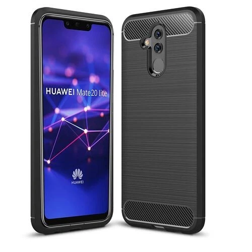 COVER CARBON LOOK per HUAWEI MATE 20 LITE - CUSTODIA SILICONE NERO - Immagine 1 di 1
