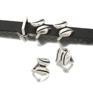 10Pcs Tibetan Silver 10*7mm Lip Leaf Sliders Spacer Beads fit Licorice Leather - Picture 1 of 5
