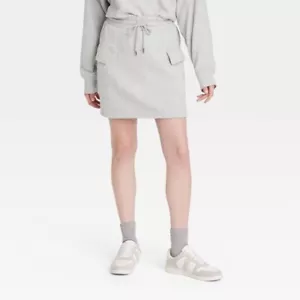 Women's Leisure Studio Fleece Cargo Mini Skirt - Universal Thread Gray S - Picture 1 of 8