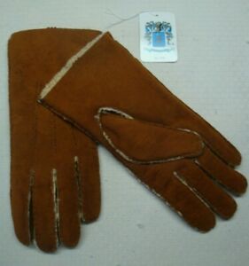 New Portolano Lambskin Leather 100% New Zealand Fur Lined Gloves Chestnut Size 7
