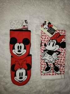 Disney Minnie Mouse Oven 2 Mini Mits & 2 Kitchen Dish Towels NEW - Picture 1 of 7