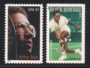 ARTHUR ASHE & ALTHEA GIBSON - ESTRELLAS DEL TENIS AFRICANO-AMERICANO - 2 SELLOS COMO NUEVOS EE. UU. - Imagen 1 de 1