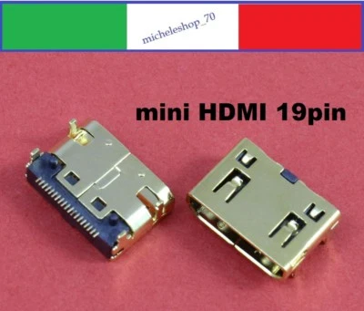 connettore a saldare MINI HDMI femmina 19pin a 180° 4 fissaggi verticali SMT/PCB - Immagine 1 di 4