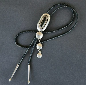 Vintage Indianer Navajo 925 Sterlingsilber & schwarzer Onyx Bolokrawatte 1111 - Bild 1 von 11
