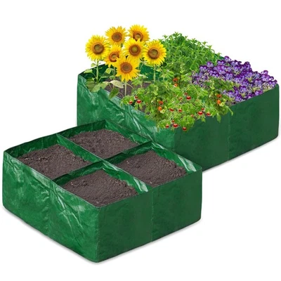 Cama de jardín elevada de tela 4 rejillas, paquete de 2 en total 70 galones tela plantada... Foto 1 de 4