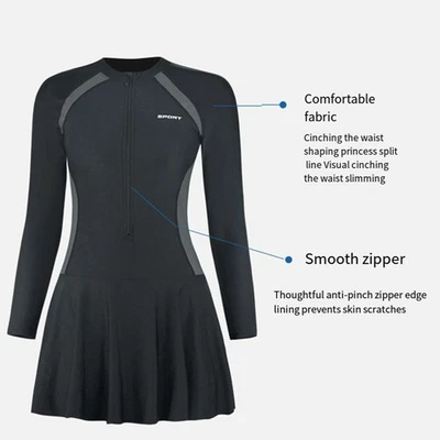 Modernes Damen Langarm Badeanzug Kleid Freizeitkleidung für Sonnenschutz - Bild 1 von 4