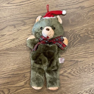 Vintage Fairview braun Teddybär Weihnachten Strumpf Plüsch Tasche Beutel kariert Schleife - Bild 1 von 5