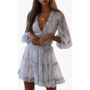 DOKOTOO Floral Mini Dress Ruffle Trim Open Back Long Sleeve XS NWT - Picture 1 of 11