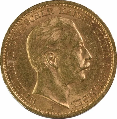 Estados alemanes 1908A - Prusia oro 20 marcos KM521 AU sin certificación #738 Foto 1 de 2